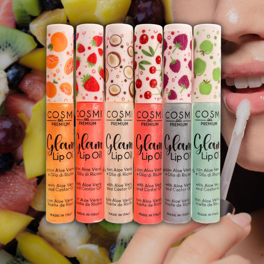 COSMI GLAM LIP OIL - Olio Labbra Fruttato con Aloe Vera e Olio di Ricino | 6 Gusti dal Finish Brillante