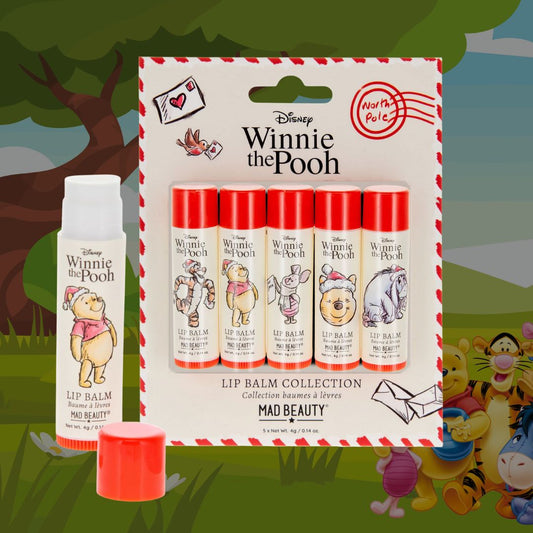 DISNEY WINNIE THE POOH X-MAS | Set 5 Balsami Labbra - Bacche invernali, Miele, Ciliegia, Mela, Vaniglia