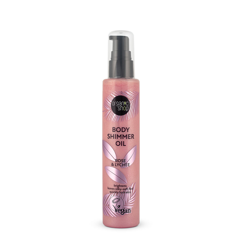 BODY SHIMMER OIL VEGAN | ROSE & LYCHEE - Illumina e idrata la pelle, rendendola liscia