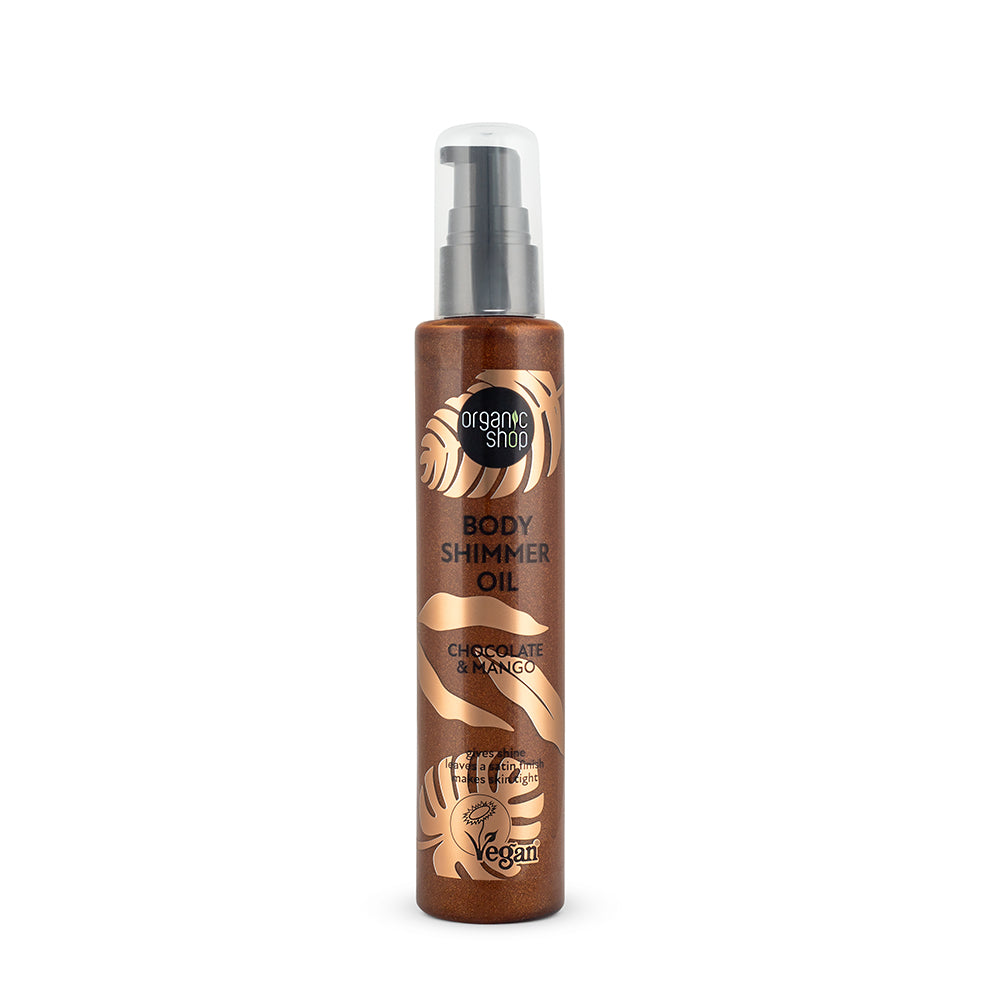 BODY SHIMMER OIL VEGAN | CIOCCOLATO E MANGO - Illumina la pelle con un effetto setoso al tatto, esaltando il tono naturale della pelle