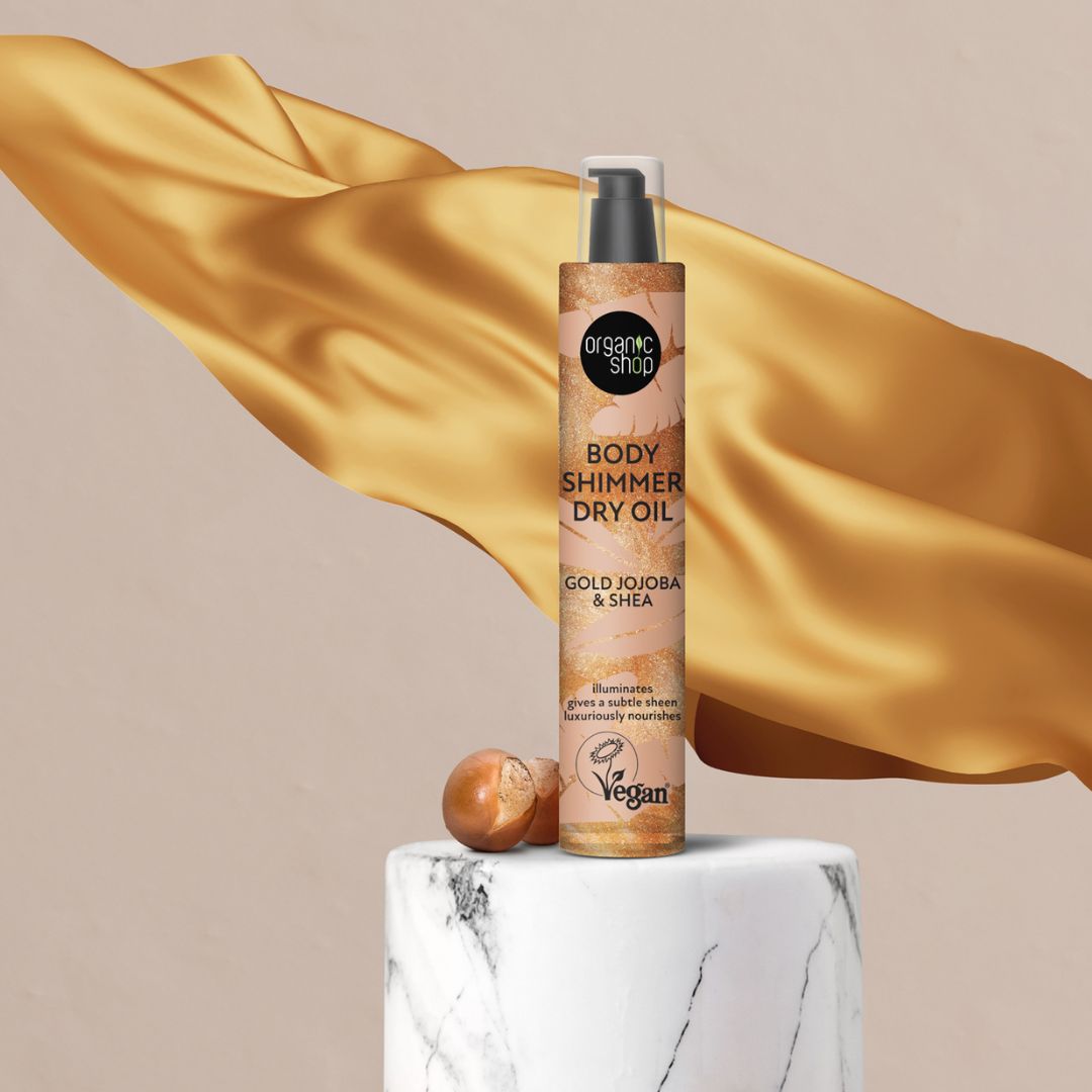 BODY SHIMMER DRY OIL VEGAN | ORO JOJOBA E SHEA - Illumina e nutre la pelle con una finitura satinata