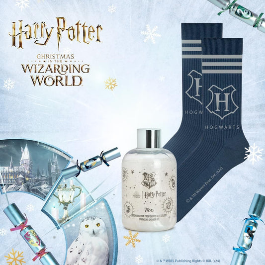 HARRY POTTER NOX Cofanetto | Bagnodoccia Profumato Glitterato 300ml + Calzini Ufficiale Hogwarts 38-43