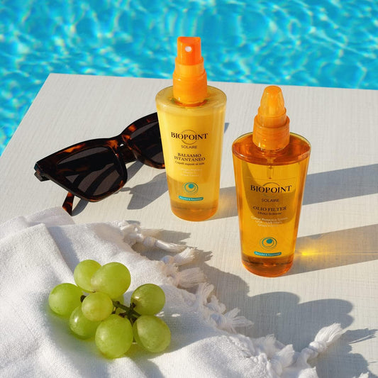 BIOPOINT BALSAMO ISTANTANEO - Un prezioso trattamento senza risciacquo contro l’azione dissecante di sole e mare. I capelli sono idratati in profondità, lucenti e leggeri