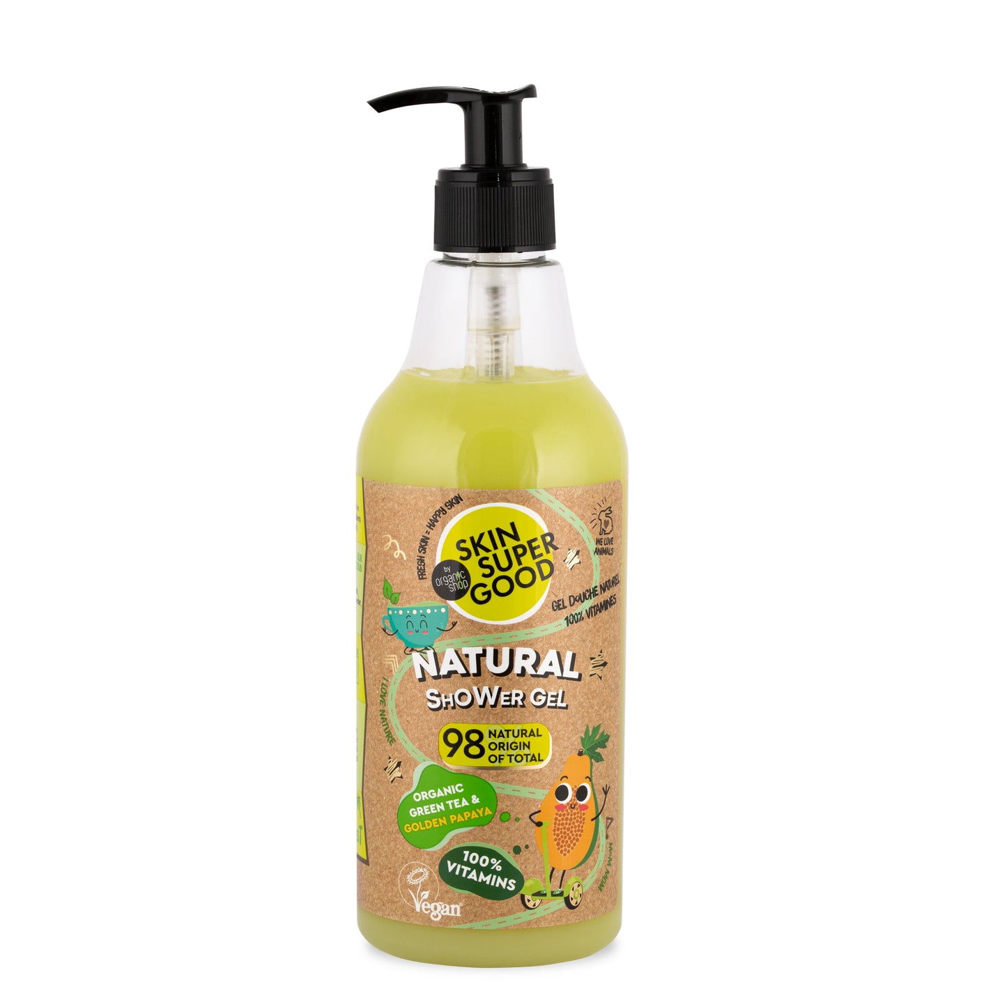 GEL DOCCIA NATURALE | 100% VITAMINS - Tè Verde & Papaya Dorata BIO