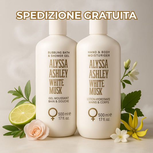 PROMO ALYSSA ASHLEY | WHITE MUSK - Doccia Gel 500 ml + Crema Corpo&Mani 500 ml | UNISEX