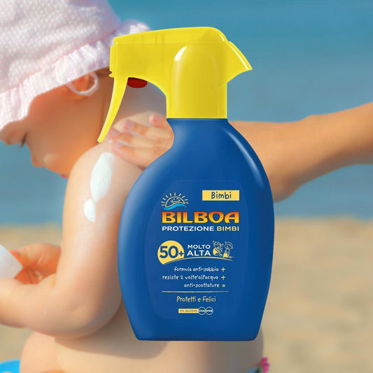 PROTEZIONE BIMBI SPRAY SOLARE SPF50+ Molto Alta - Anti Sabbia, Resistente all'acqua