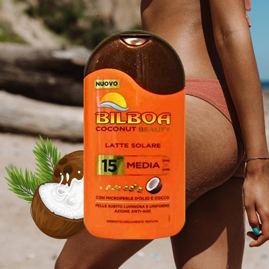 LATTE SOLARE SPF15+ COCONUT BEAUTY - con Jojoba e Cocco, Abbronzatura Luminosa e Dorata