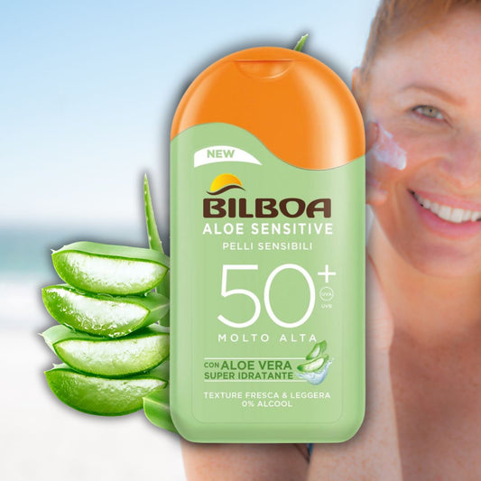 LATTE SOLARE ALOE SENSITIVE SPF50+ Pelli Sensibili - con Aloe Vera Super Idratante
