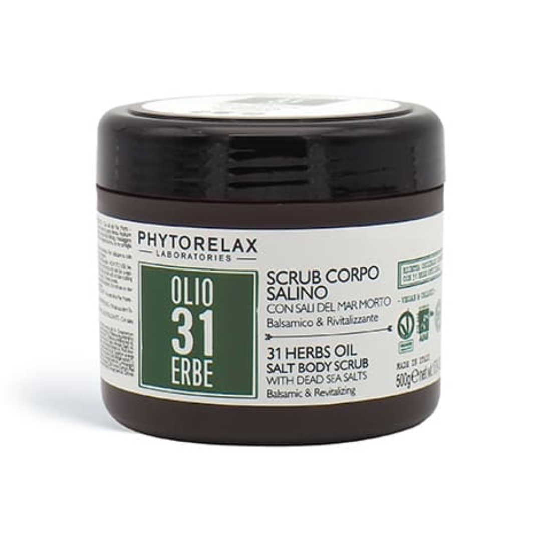 PHYTORELAX - Scrub corpo salino balsamico & rivitalizzante olio 31 erbe CON SALI DEL MAR MORTO