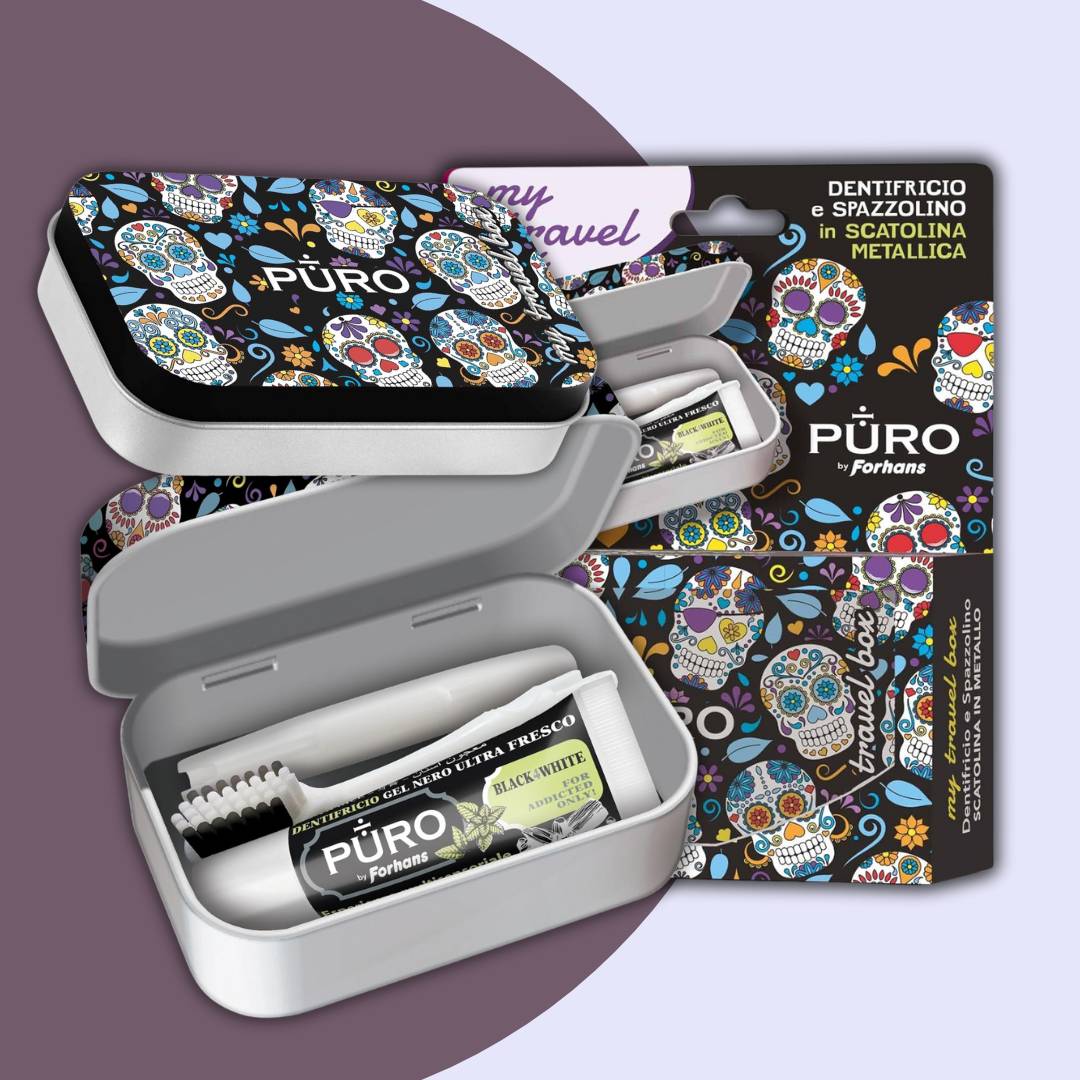 MY TRAVEL BOX | Black Sugar Skull Edition - Set Spazzolino & Dentifricio al Carbone Attivo Ultra Fresco