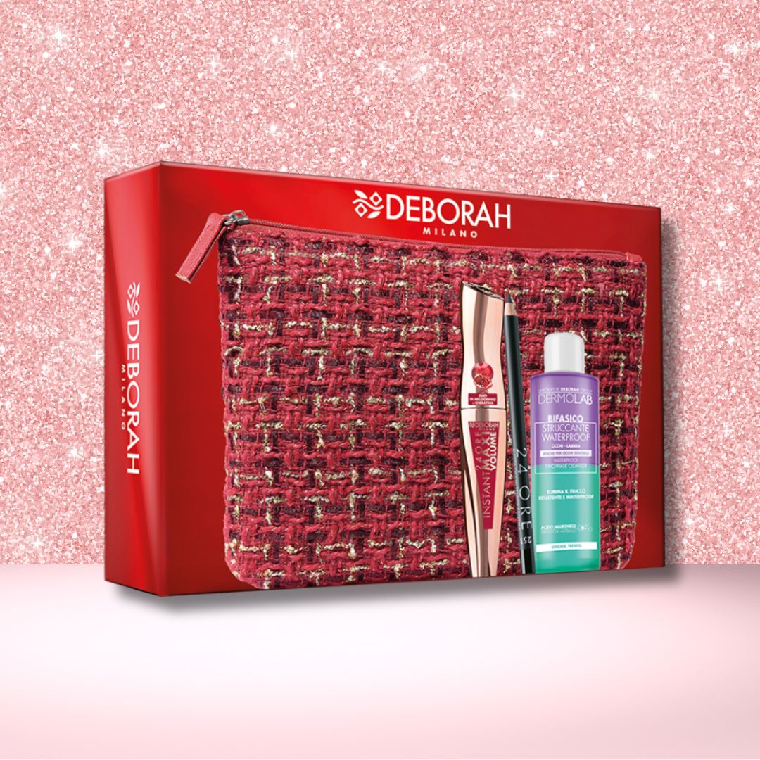 DEBORAH MILANO POCHETTE 03 | Mascara 24H Instant MaxiVolume + Matita Occhi Nera 24H + Struccante Bifasico