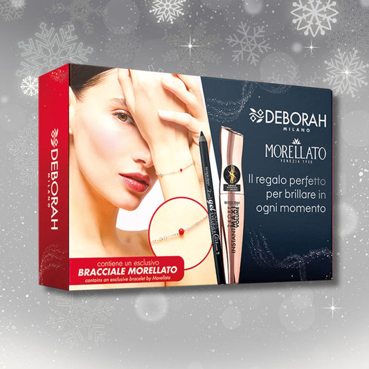 DEBORAH MILANO KIT MORELLATO 05 | Mascara 24H Instant MaxiVolume con Ceramidi + Matita Occhi 2in1 Gel Eyeliner & Kajal + Bracciale Morellato