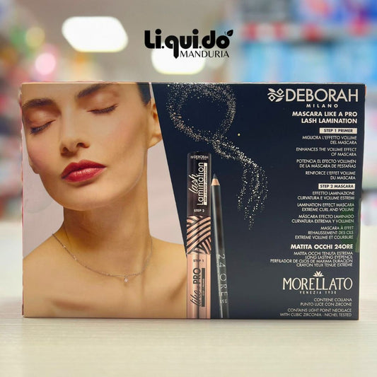 DEBORAH MILANO KIT MORELLATO 03 | Mascara Like a Pro Lash Lamination + Matita Occhi 24H + Collana Punto Luce
