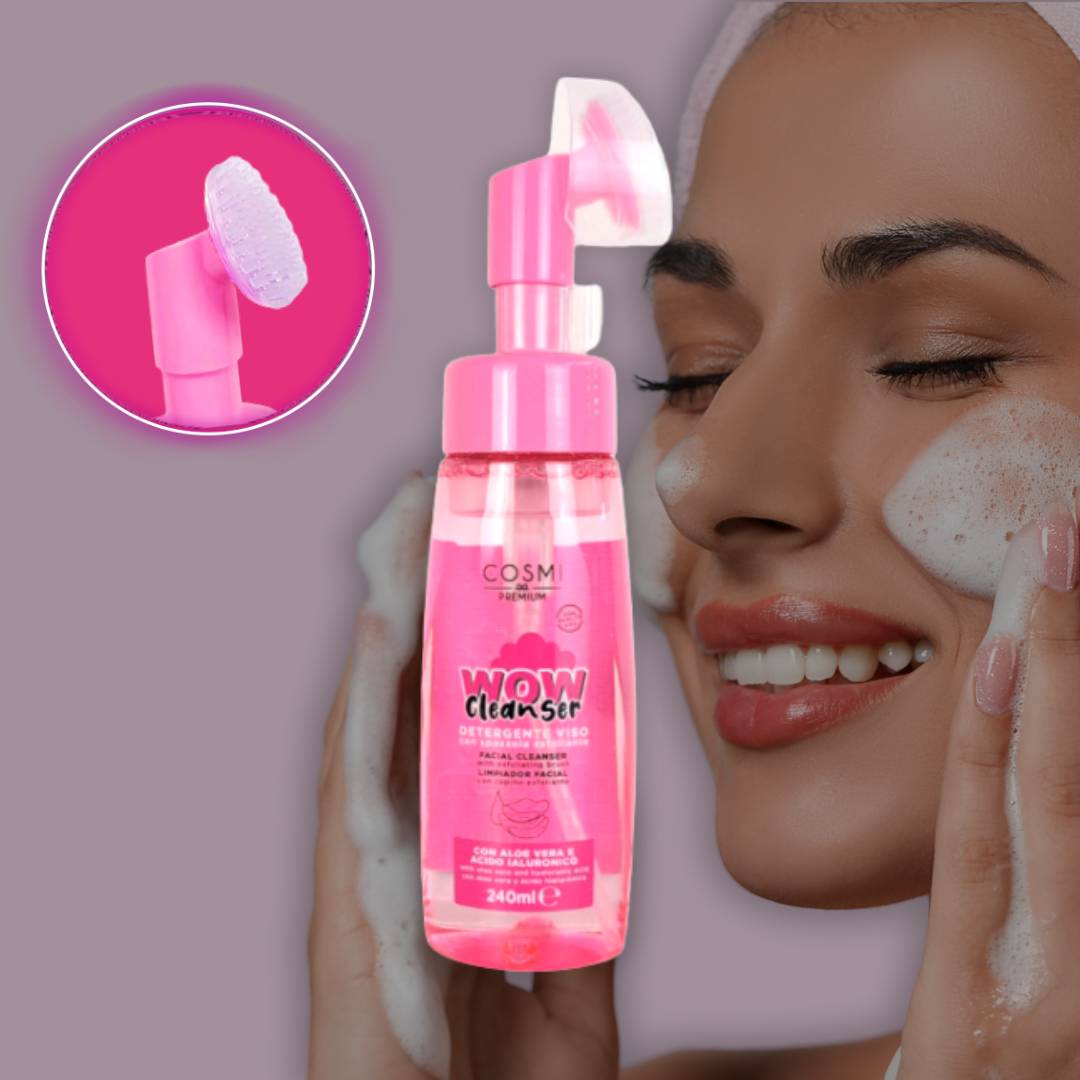WOW CLEANSER | Detergente Viso + Spazzola Esfoliante - Aloe Vera & Acido Ialuronico