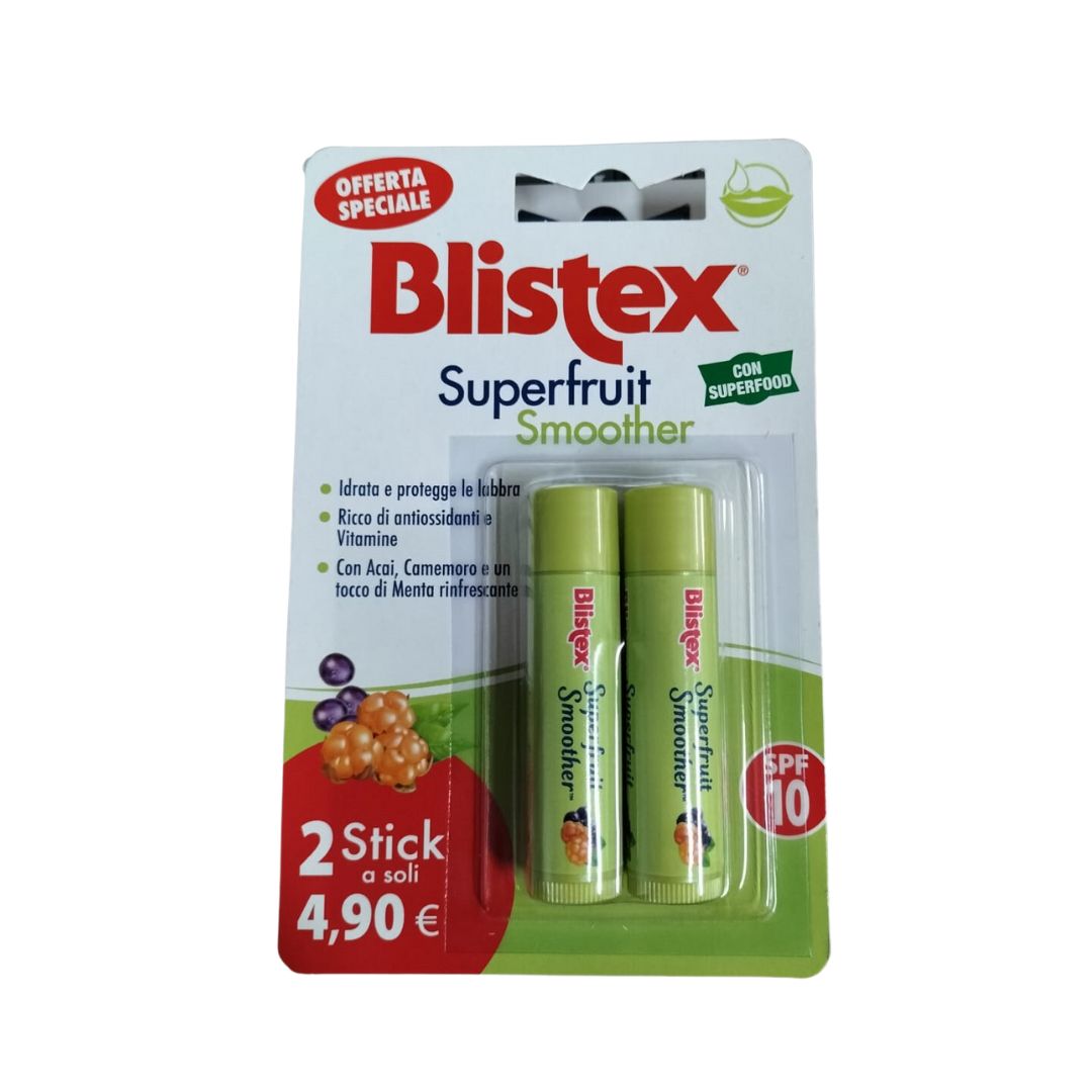 SUPERFRIUT SMOOTHER | 2 STICK - Balsamo trattamento labbra spf 10 - acai camemoro e menta