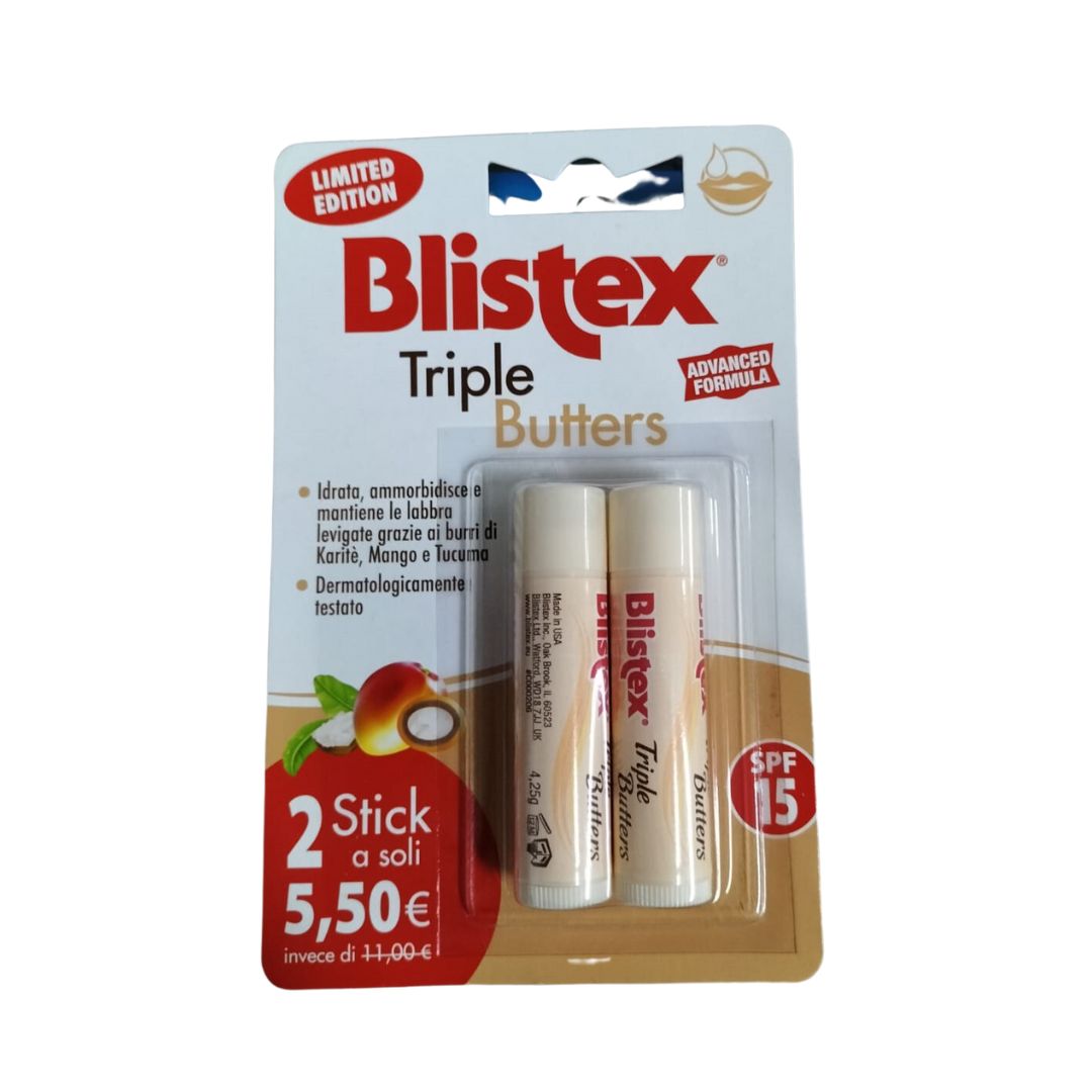 TRIPLE BUTTER | EDIZIONE LIMITATA 2 STICK - Balsamo trattamento labbra spf 15 - Tucuma karitè e mango