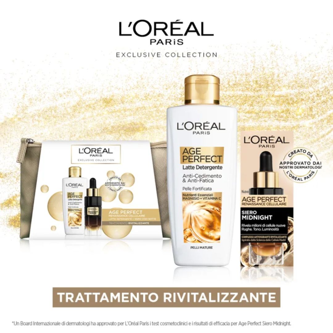 CONFEZIONE AGE PERFECT CON POCHETTE- Siero midnight + Latte detergente