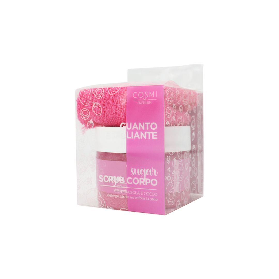SET GUANTO E SCRUB CORPO  - Al profumo di fragola e cocco