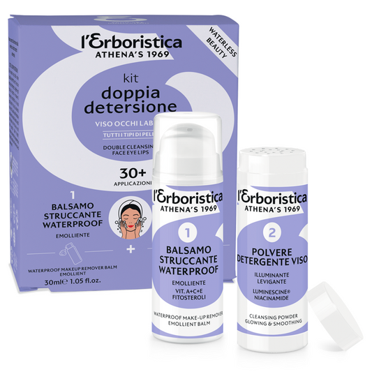 KIT DOPPIA DETERSIONE VISO TRAVEL - Balsamo Struccante & Polvere Detergente