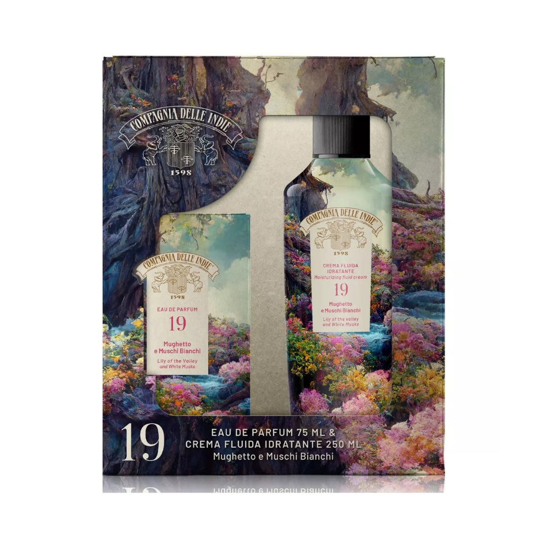 COMPAGNIA DELLE INDIE COFANETTO | MUGHETTO E MUSCHI BIANCHI - Eau de Parfum 75 ml e Crema Corpo Idratante 250 ml