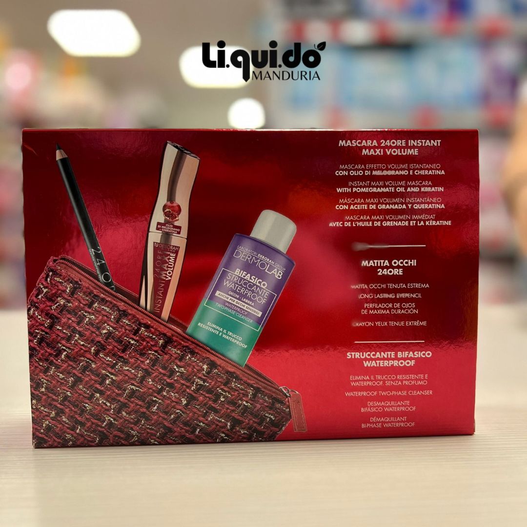 DEBORAH MILANO POCHETTE 03 | Mascara 24H Instant MaxiVolume + Matita Occhi Nera 24H + Struccante Bifasico