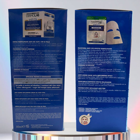 DERMOLAB BEAUTY BOX ANTI ETÀ | Crema Viso Rimpolpante + Maschera Effetto Rimpolpante + Beauty Case in Regalo