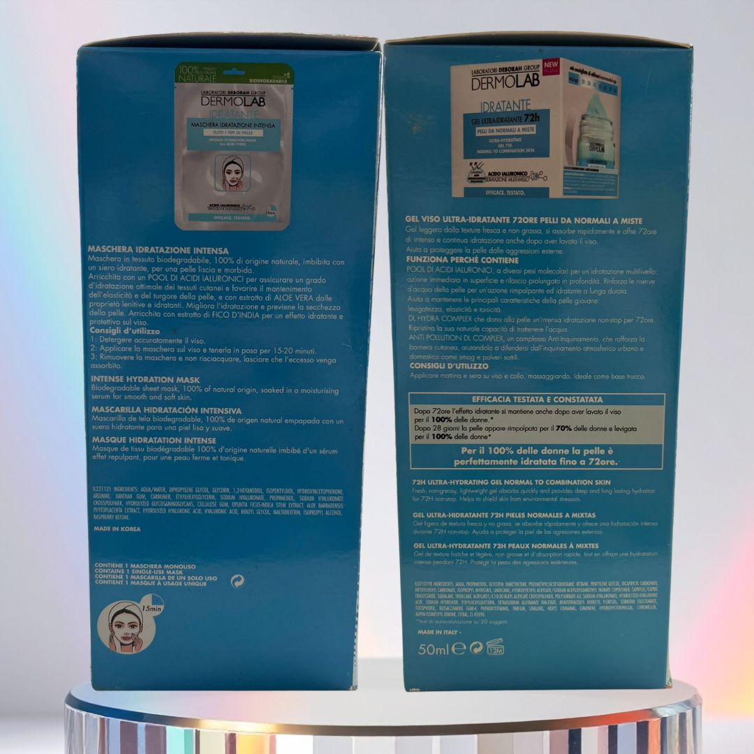 DERMOLAB BEAUTY BOX IDRATANTE | Gel Viso Ultra Idratante 72h + Maschera Idratazione Intensa