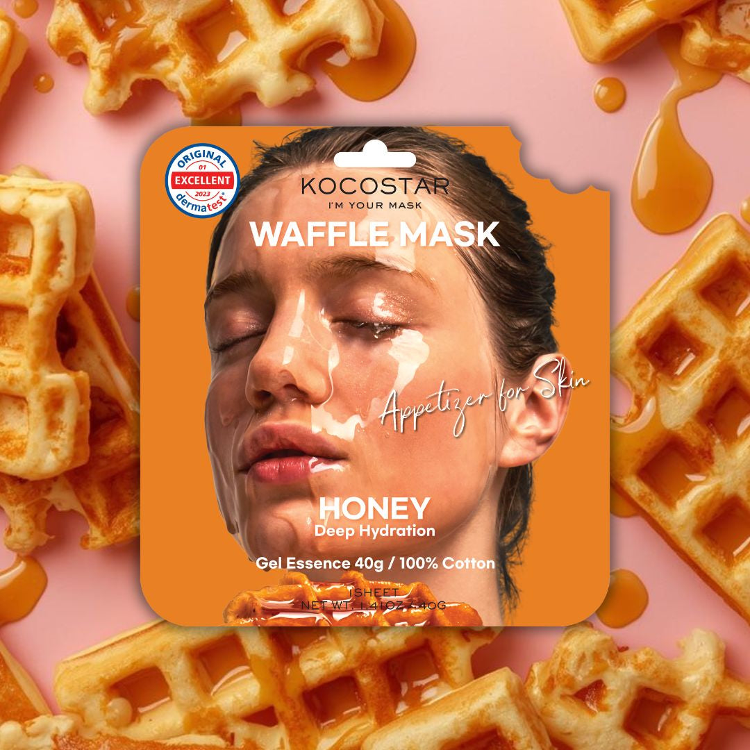 KOCOSTAR WAFFLE MASK HONEY - Maschera Viso Tessuto 100% Cotone con 40g di Gel-Essenza Miele Puro