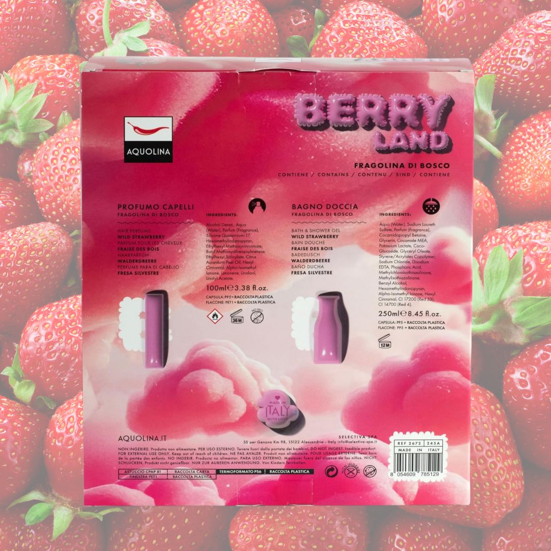 AQUOLINA FRAGOLINA DI BOSCO - Cofanetto Berry Land | Profumo Capelli 100ml + Bagno Doccia 250ml