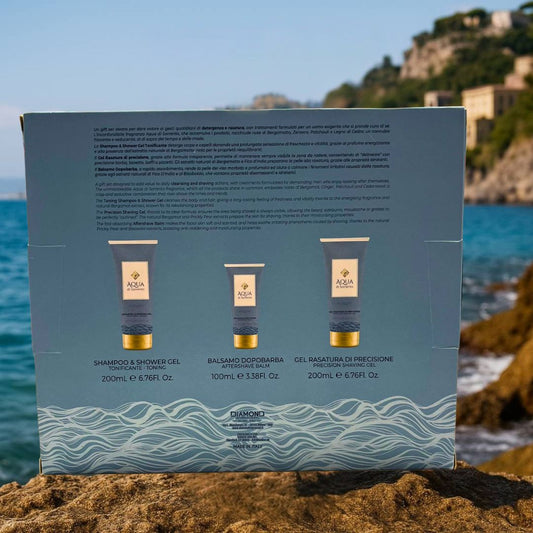 AQUA DI SORRENTO POSILLIPO COFANETTO | Shampoo & Shower Gel 200ml + Balsamo Dopobarba 100ml + Gel Rasatura di Precisione 200ml