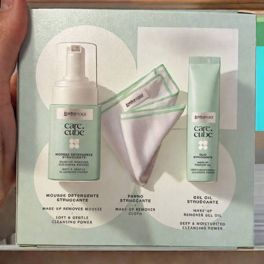 Care.Cube | KIT DOUBLE CLEANSING - Una Perfetta detersione: Mousse Detergente & Olio Struccante + Panno Struccante