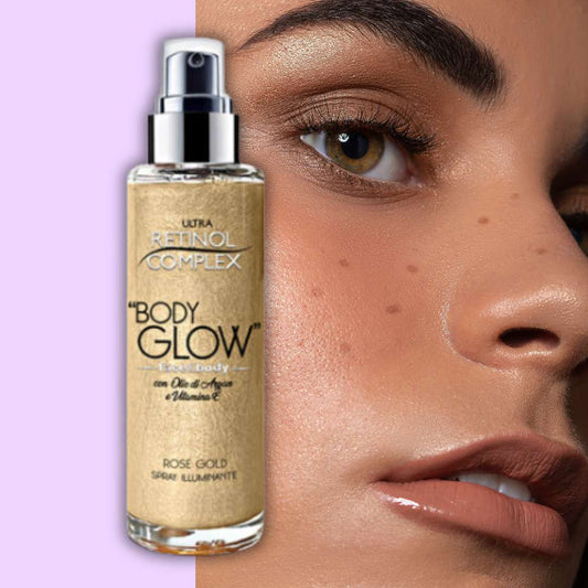 BODY GLOW | SPRAY ILLUMINANTE VISO & CORPO ROSE GOLD - con Olio di Argan e Vitamina E