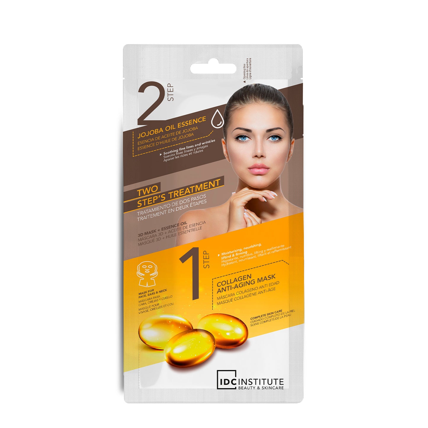 IDC - 2 STEP TREATMENT ANTI-ETÀ | Maschera con collagene per viso, orecchie e collo + Siero all'olio di Jojoba
