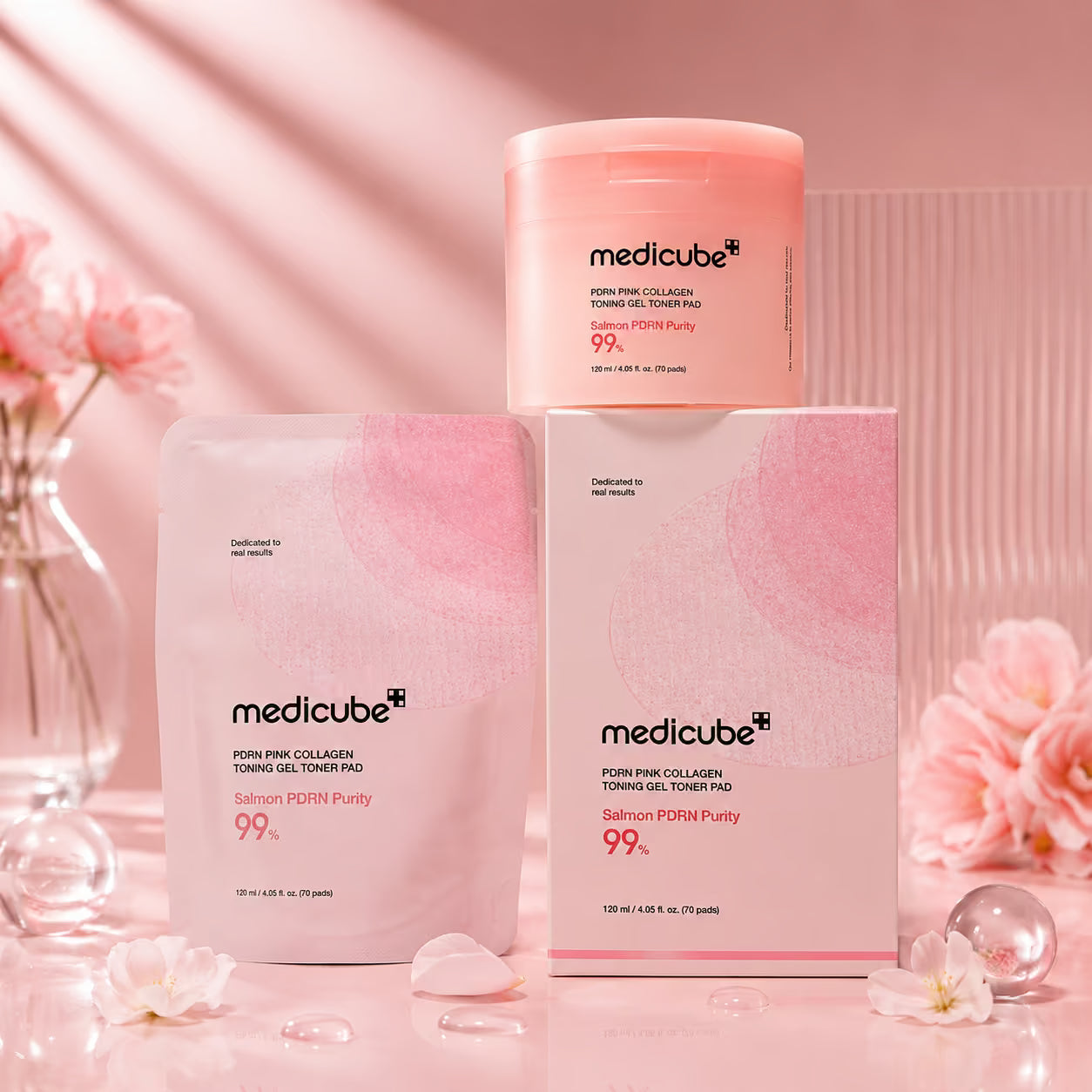 MEDICUBE PDRN PINK COLLAGEN TONING GEL TONER PAD - Dischetti Gel Al Collagene 120ml/70 Pads