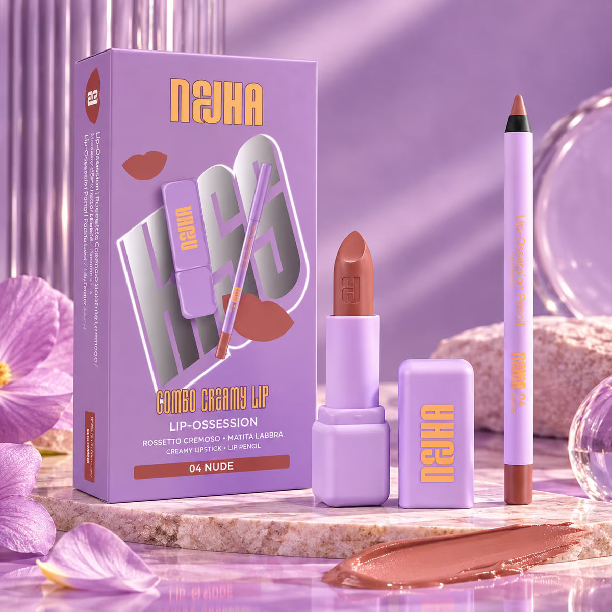 NEJHA COMBO CREAMY LIP 04 NUDE - Rossetto Cremoso 3.50g + Matita Labbra 1,20g