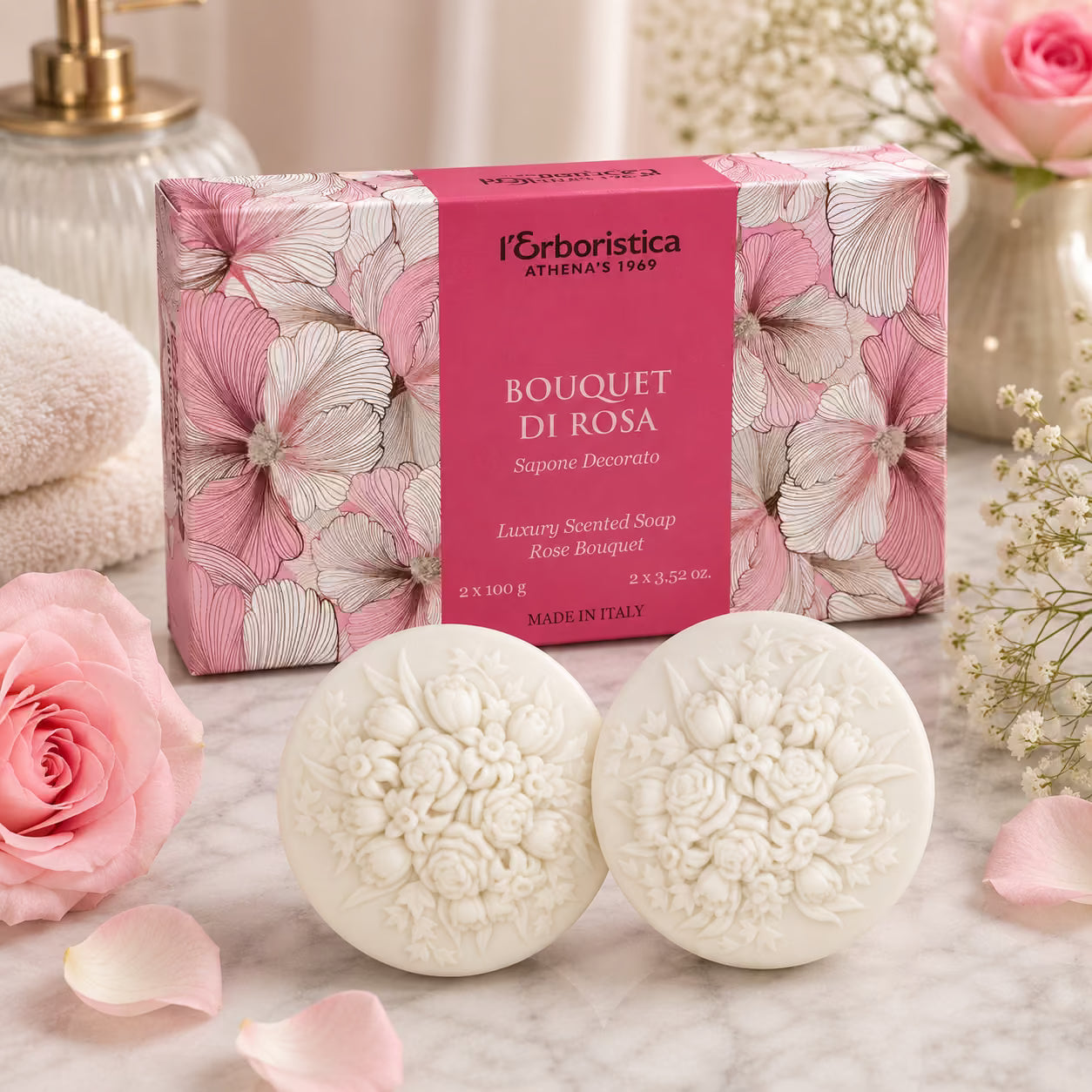 L'ERBORISTICA COFANETTO BOUQUET DI ROSA SAPONE DECORATO 2 X 100g