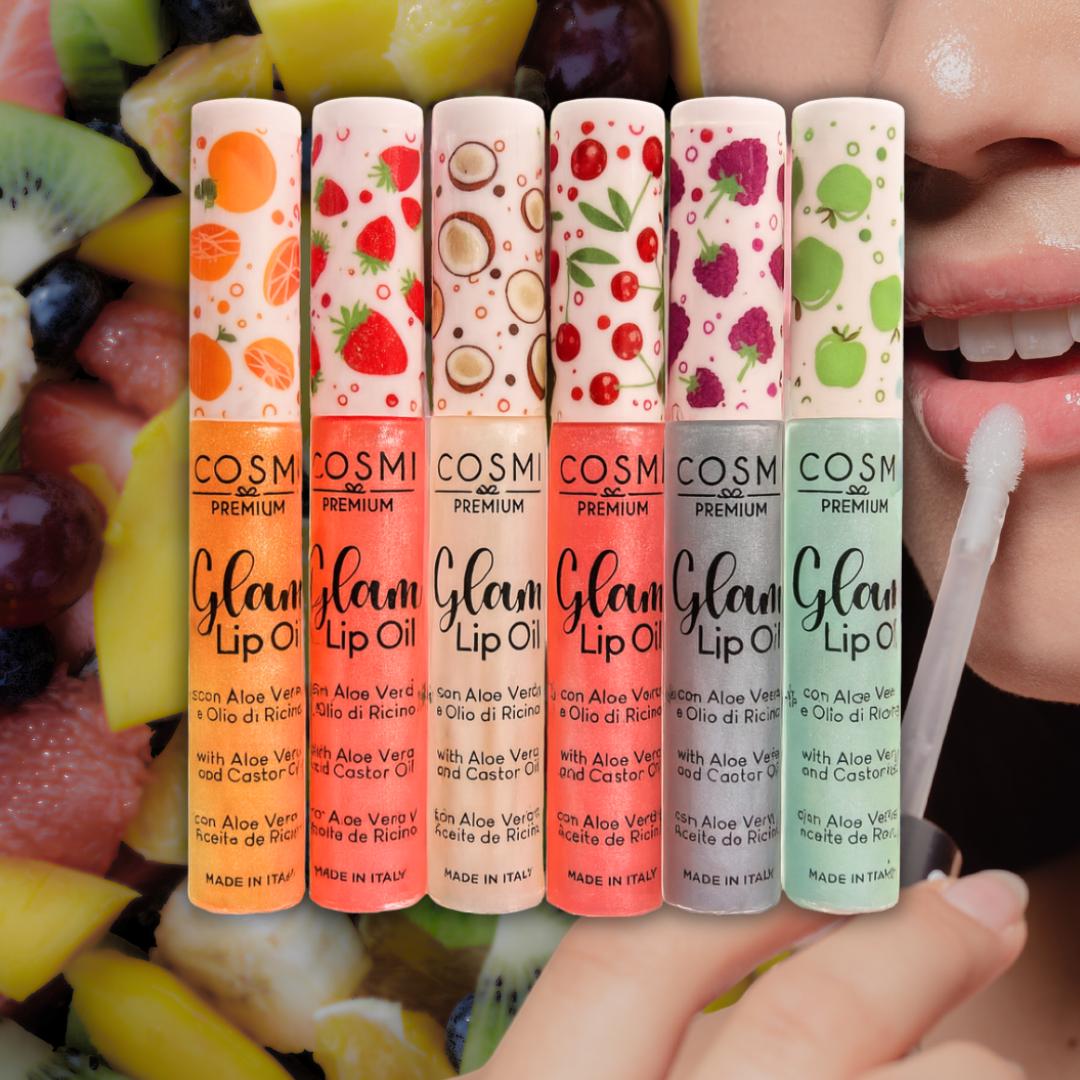 COSMI GLAM LIP OIL - Olio Labbra Fruttato con Aloe Vera e Olio di Ricino | 6 Gusti dal Finish Brillante