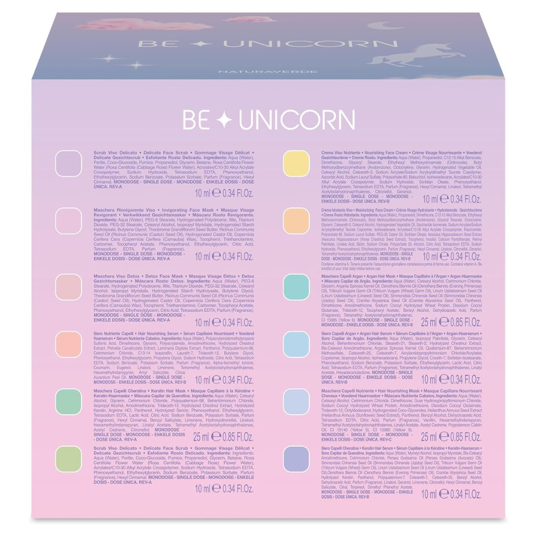 NATURAVERDE | Be a Unicorn – Calendario dell’Avvento 12 Giorni con Maschere Viso e Capelli