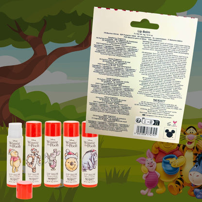 DISNEY WINNIE THE POOH X-MAS | Set 5 Balsami Labbra - Bacche invernali, Miele, Ciliegia, Mela, Vaniglia