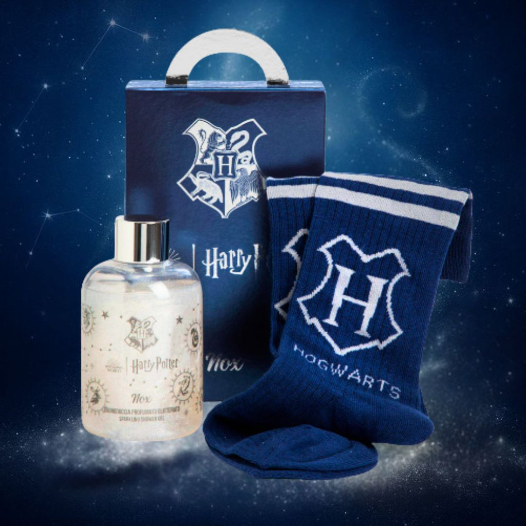 HARRY POTTER NOX Cofanetto | Bagnodoccia Profumato Glitterato 300ml + Calzini Ufficiale Hogwarts 38-43