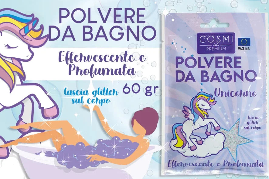 POLVERE DA BAGNO UNICORNO | Effervescente e profumata al lampone - lascia i glitter sul corpo