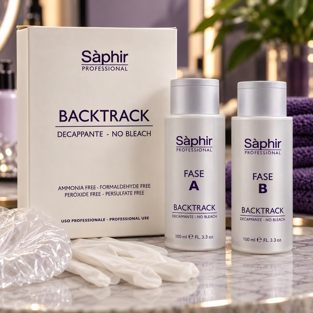 SÁPHIR PROFESSIONAL BACKTRACK - Decappante No Bleach, Kit Rimozione Colore 2 × 100 ml