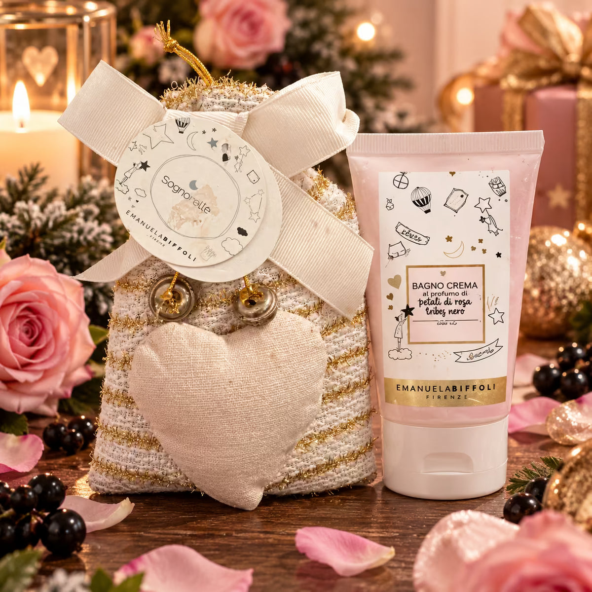 EMANUELA BIFFOLI SOGNARELLE CONFEZIONE - Bagno Crema Petali Di Rosa & Ribes Nero 100ml