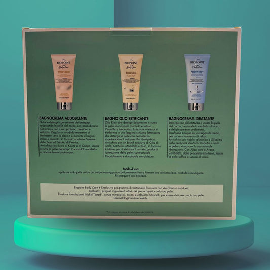 BIOPOINT SHOWER TREAT – Bagnocrema Addolcente + Bagno Olio Setificante + Bagnocrema Idratante
