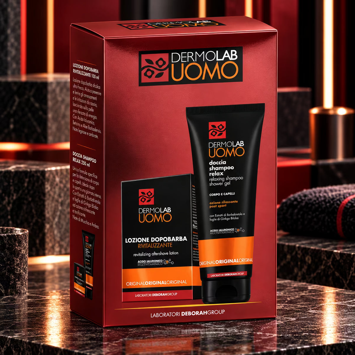 DERMOLAB UOMO SET - Lozione Dopobarba Rivitalizzante 100 ml + Doccia Shampoo Relax 250 ml