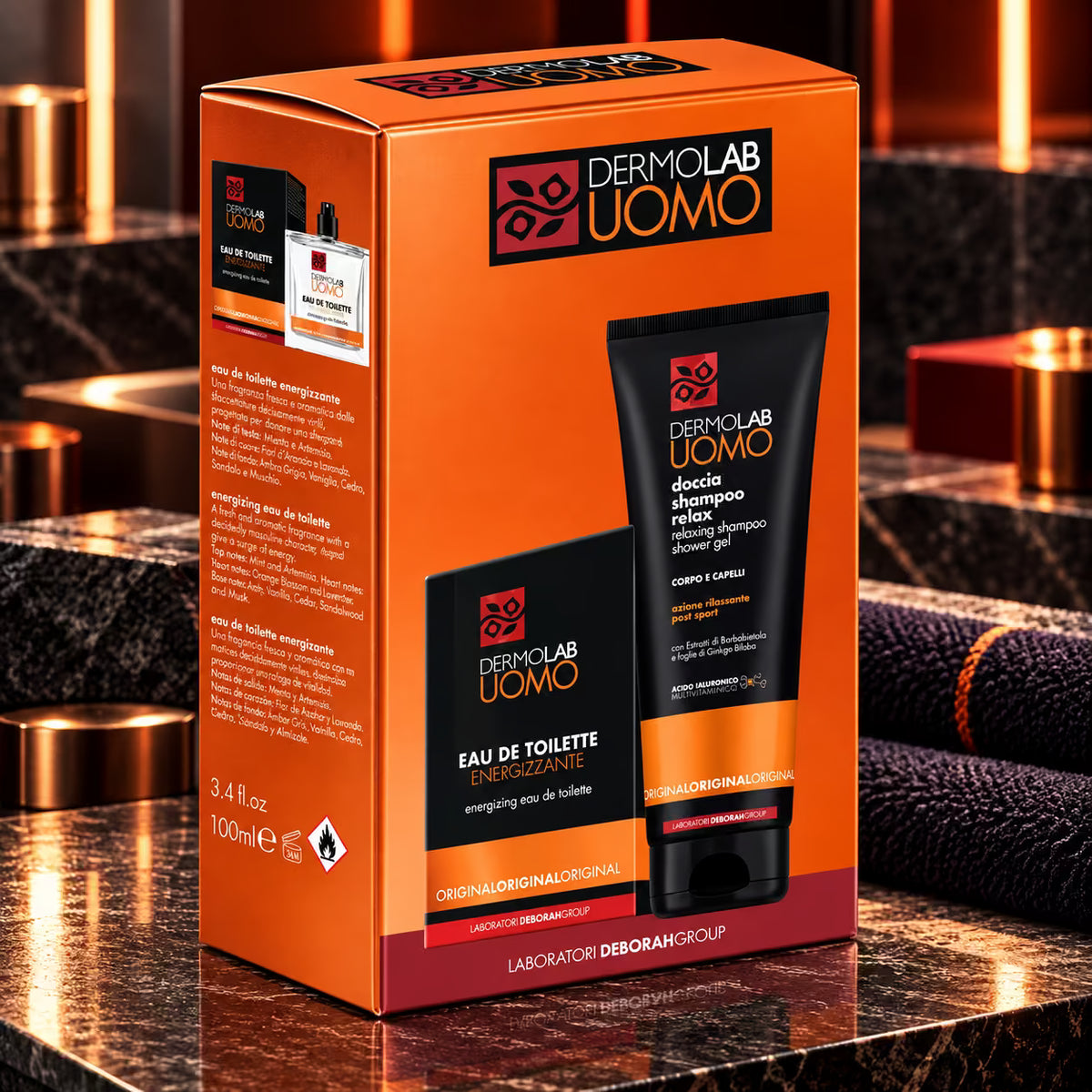 DERMOLAB UOMO SET - Eau de Toilette Energizzante 100 ml + Docciashampoo Relax 250 ml