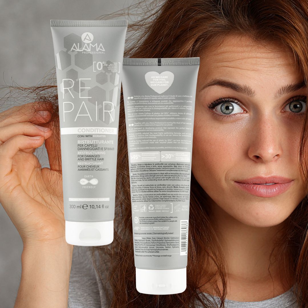 ALAMA PROFESSIONAL REPAIR - Kit Ristrutturante Capelli alla Cheratina | Shampoo 500ml + Balsamo 300ml + Maschera 500ml + Fluido 5in1 250ml + Omaggio