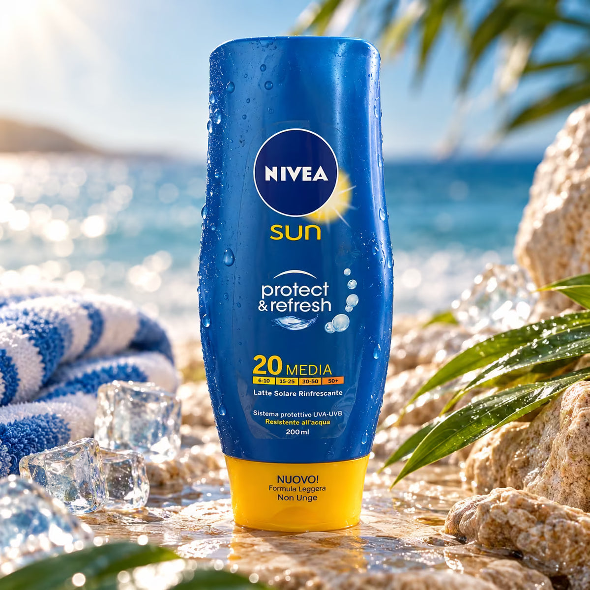 NIVEA SUN PROTECT & REFRESH LATTE SOLARE SPF20 - Rinfrescante e Resistente All'acqua 200ml