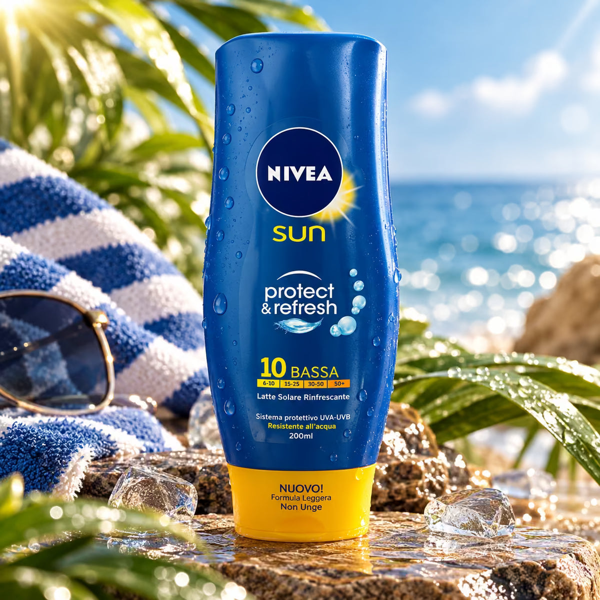 NIVEA SUN PROTECT & REFRESH LATTE SOLARE SPF10 - Rinfrescante e Resistente All'acqua 200ml