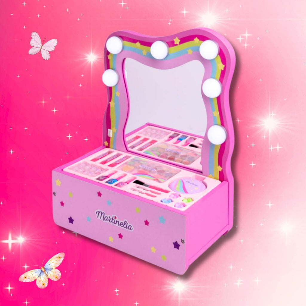 MARTINELIA MAKEUP VANITY - Toeletta con Specchio Luminoso + Set Trucco per bambini